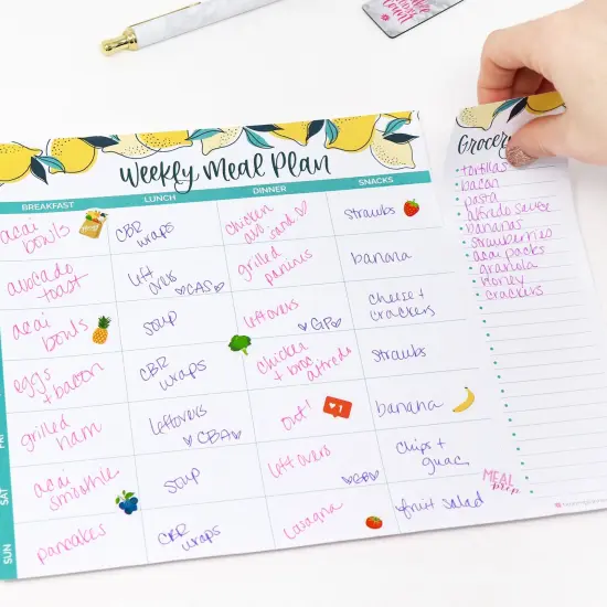bloom daily planners Planning Pad, 8.5" x 11", Horizontal Meal Planning Pad with Magnets, Lemons {2}