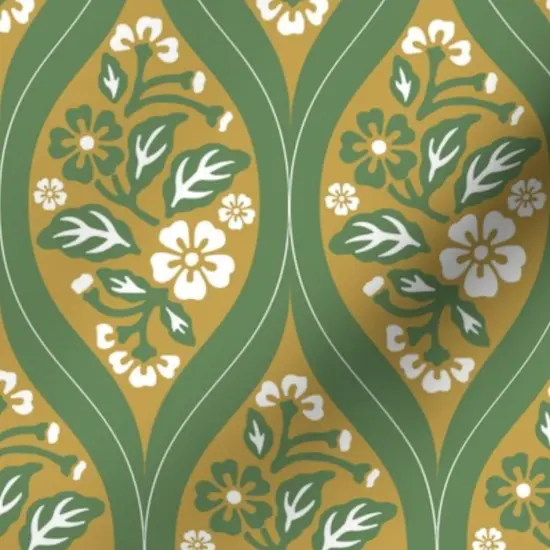 Various Fabrics by the Yard or Fat Quarter Traditional Floral Classic Ogee Mustard Gold Green Blush Pink Medium Scale Custom Printed Fabric by Spoonflower {7}