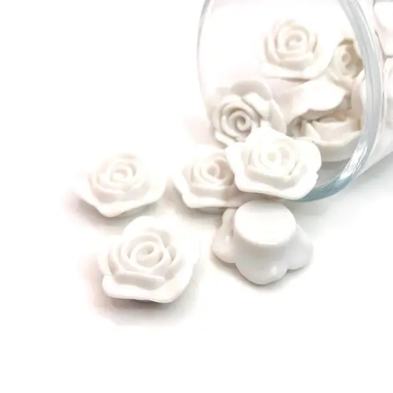 4, 20 or 50 Pieces: White Chunky Rose Flower Beads {1}