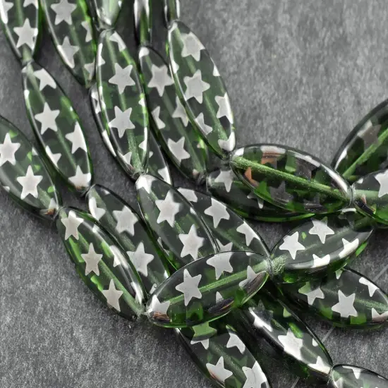 *8* 25x10mm Transparent Sage Star Spindle Beads {2}