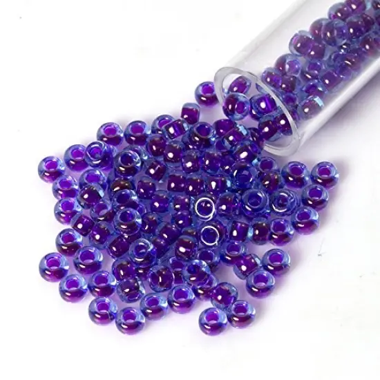 Miyuki Round Rocaille Seed Bead 8/0 Inside Color Fuchsia Blue {1}
