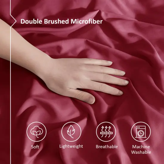 Nestl Double Brushed Microfiber Duvet Cover Set Burgundy Red {4}