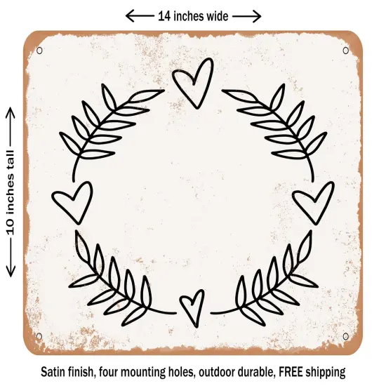 DECORATIVE METAL SIGN - Laurel and Hearts - Vintage Rusty Look {1}