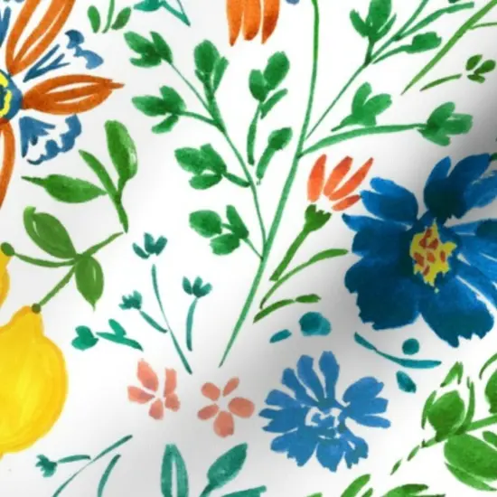 Various Fabrics by the Yard or Fat Quarter Botanical White Green Blue Lemons Oranges Custom Printed Fabric by Spoonflower {7}