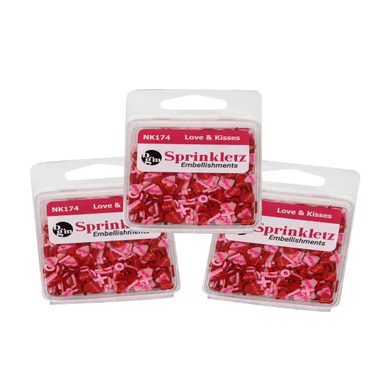 Buttons Galore Sprinkletz Embellishments for Crafts, Tiny Polymer Clay Shapes & Unique Designs - Love and Kisses - 3 Pack {1}
