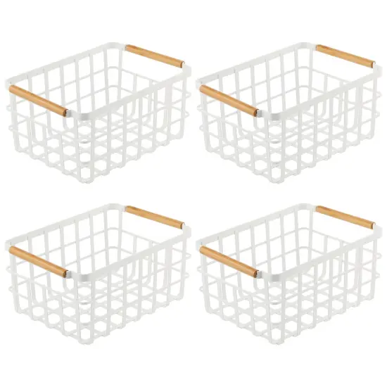 mDesign Metal Food Organizer Storage Bins with Bamboo Handles - 4 Pack {4}