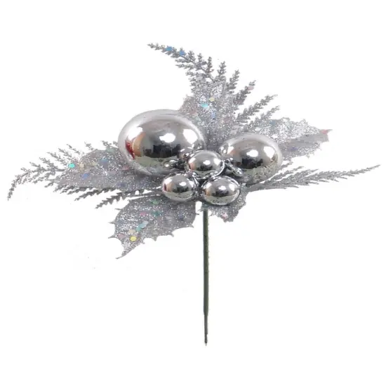 Sparkling Glitter Holly Pick with Festive Balls - Ideal for Christmas Tree Decorations, Winter Wreaths, and Seasonal Home Accents - Essential Holiday Decor Piece {1}