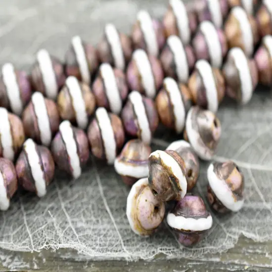 *27* 8x10mm Opaque White w/ Bronzed Pink Picasso Saturn Beads {1}