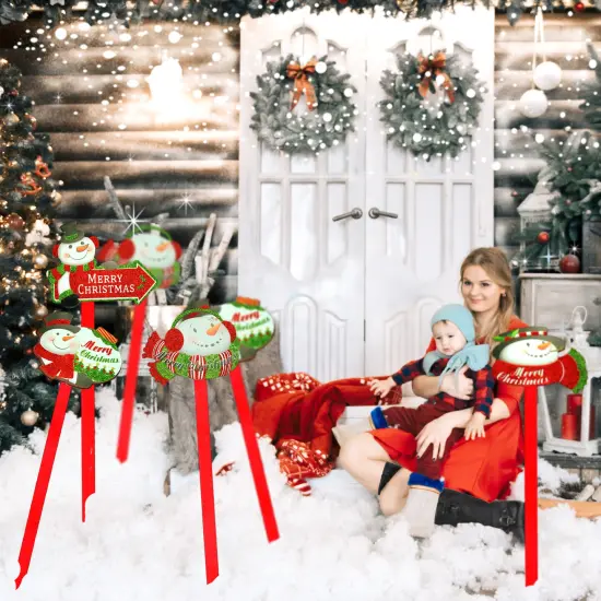Big Mo's Toys Yard Stakes - Christmas Holiday Glittered Snowman Decorations Outdoor Lawn Signs Display Stakes For Christmas - Lot of 8 {4}