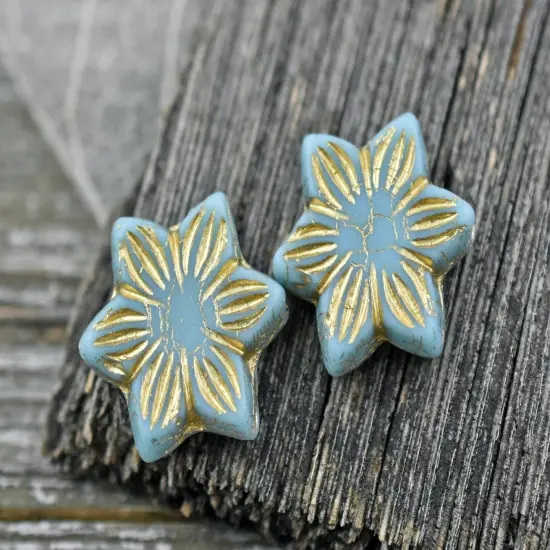 *4* 18mm Bronze Washed Blue Turquoise Star Flower Beads {1}