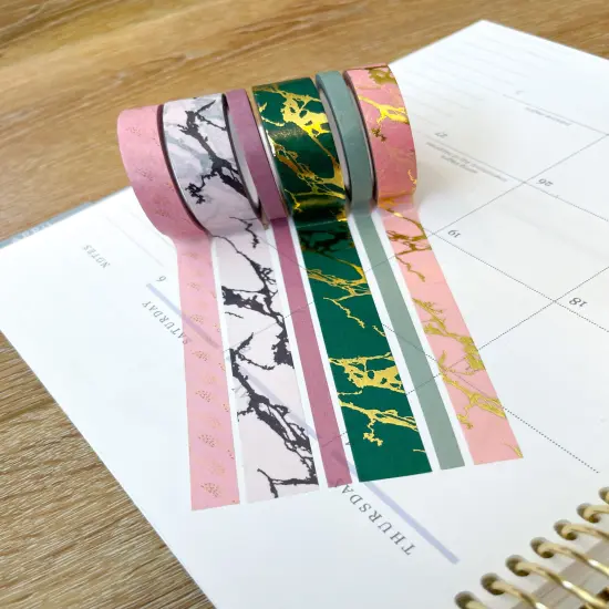 FOILED Marble Gold Green & Pink Modern Spring Minimalist Washi Tape Set (#W053) {4}
