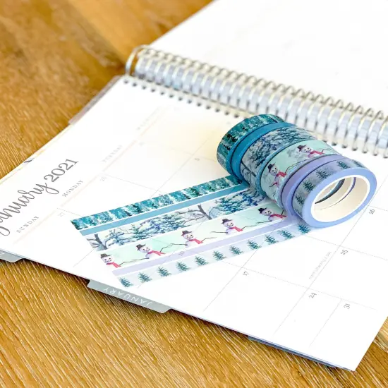 Winter Snowman Snowy Trees Forest Periwinkle Washi Tape Set (#W006) {2}