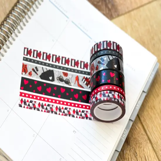FOILED Valentine's Romantic Red & Black Hearts Bachelorette Washi Tape Set (#W050) {6}