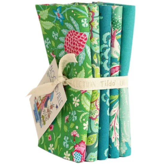 Tilda Fabrics Bloomsville -5 Fat Quarters - Pine/Turquoise -20"x22"- 100% Cotton {1}