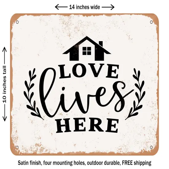 DECORATIVE METAL SIGN - Love Lives Here - 4 - Vintage Rusty Look {1}