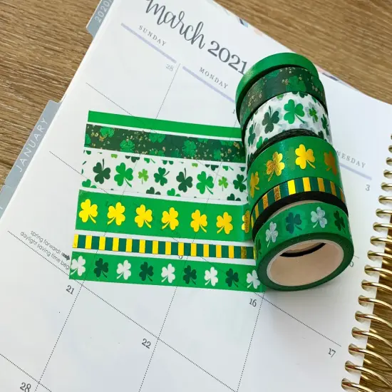 FOILED Shamrocks Green & Gold St Patricks Day Washi Tape Set (#W017) {4}
