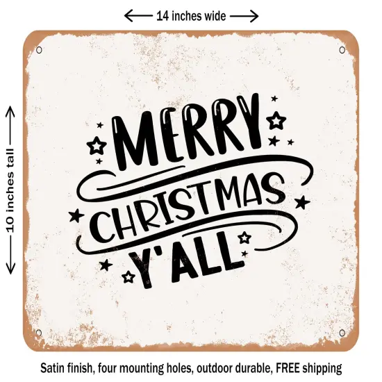DECORATIVE METAL SIGN - Merry Christmas Y'all - 8 - Vintage Rusty Look {1}