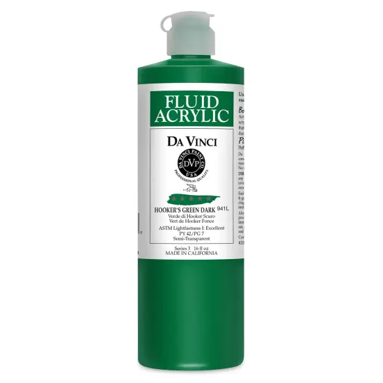 Da Vinci Fluid Acrylics - Hooker's Green Dark, 16 oz bottle {1}