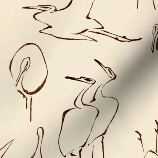 Various Fabrics by the Yard or Fat Quarter Japanese Birds Hand Drawn Ukiyo-E Traditional Beige Sketch Neutral Cream Outline Custom Printed Fabric by Spoonflower {7}