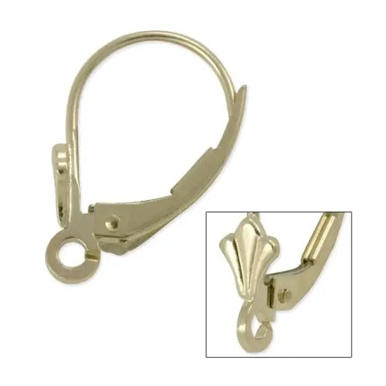 Lever Back Earring with Shell 14 Karat Solid Yellow Gold {2}