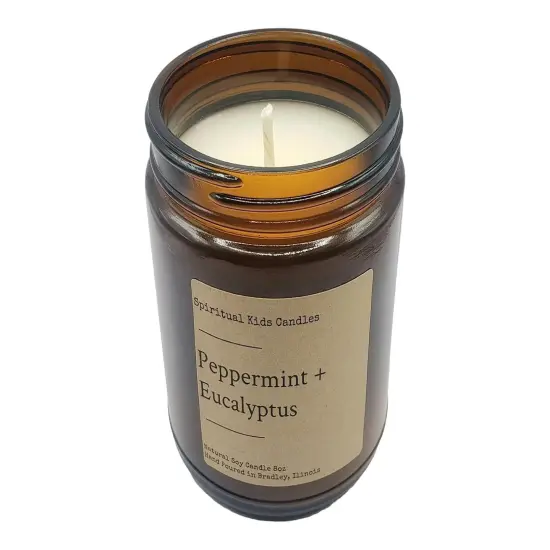 Peppermint & Eucalyptus Soy Candle 8oz 35-40 Hours Hand Poured with All Natural Soy wax and Fragrant/Essential Oils! {3}