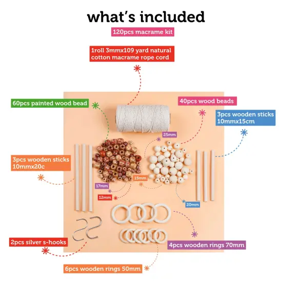 Incraftables Macrame Kits for Adults Beginners & Kids. Macrame Supplies with Natural Cotton Macrame Rope Cord, Wooden Sticks, Rings, Wood Beads, S Hooks & Instructions for Plant Hanger & Wall Hanging {3}