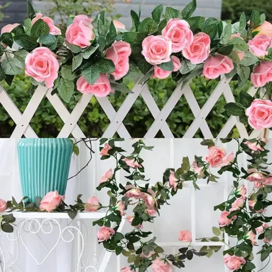 Artificial Pink Rose Garland Silk Rose Vines Hanging Fake Flower Garlands for Wedding Party Table Garden Arch Wall Home Room Decor {2}