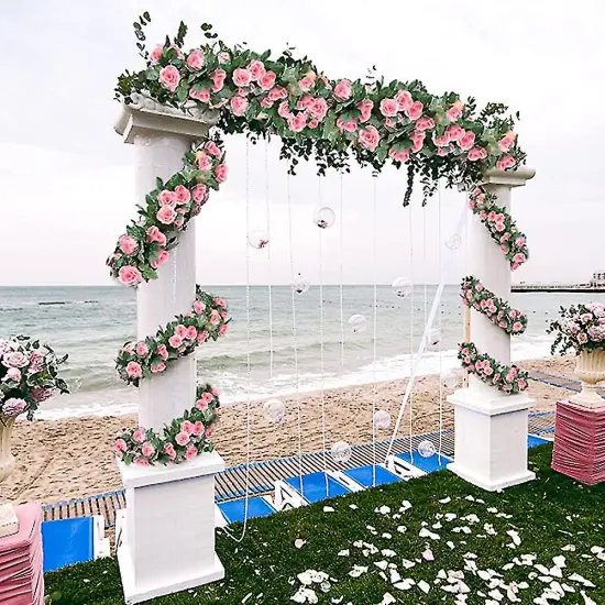 Artificial Pink Rose Garland Silk Rose Vines Hanging Fake Flower Garlands for Wedding Party Table Garden Arch Wall Home Room Decor {3}