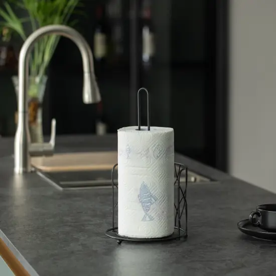 Freestanding Black Iron Towel Paper Holder Stand Roll Dispenser with Frame for Kitchen, Set of 2 {3}