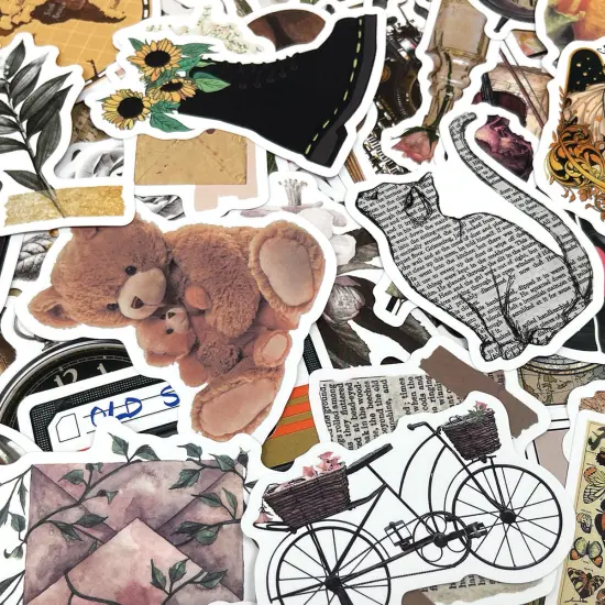 Wrapables Waterproof Vinyl Stickers for Water Bottles, Laptop, Phones, Skateboards, Decals for Teens, 100pcs Vintage {4}