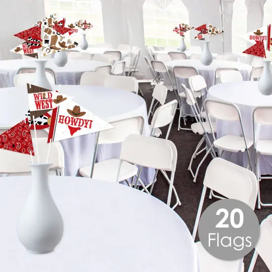 Big Dot of Happiness Western Hoedown - Triangle Wild West Cowboy Party Photo Props - Pennant Flag Centerpieces - Set of 20 {3}