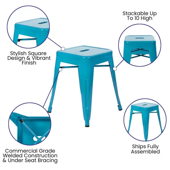 Merrick Lane Set of 4 Sloane 18" High Backless Stacking Dining Stools with Durable Metal Frame Teal {2}