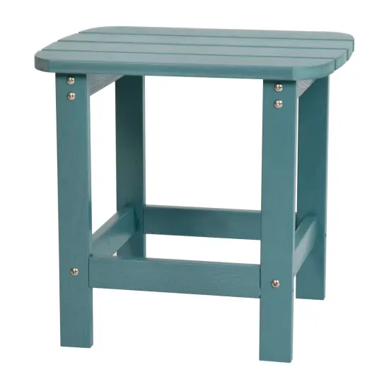 Merrick Lane Riviera Poly Resin Indoor/Outdoor All-Weather Adirondack Side Table Teal {1}