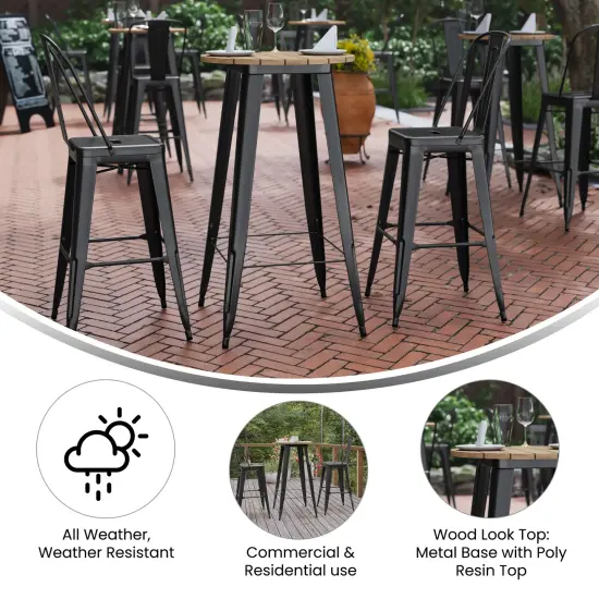 Merrick Lane Dryden Indoor/Outdoor Bar Top Table, 23.75" Round All Weather Poly Resin Top with Steel base Black {7}