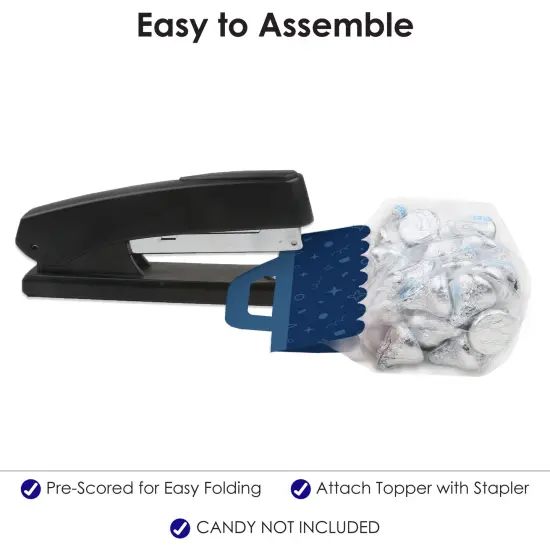 Big Dot of Happiness Navy Confetti Stars - DIY Simple Party Clear Goodie Favor Bag Labels - Candy Bags with Toppers - Set of 24 {6}