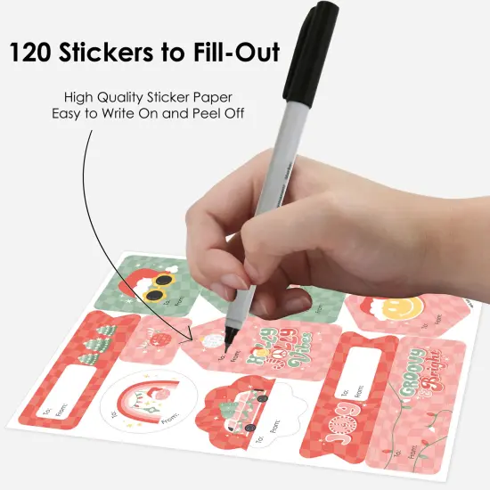 Big Dot of Happiness Groovy Christmas - Assorted Pastel Holiday Party Gift Tag Labels - To and From Stickers - 12 Sheets - 120 Stickers {4}
