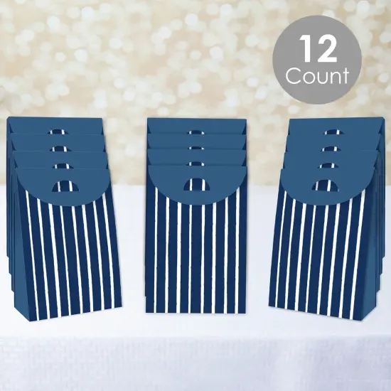 Big Dot of Happiness Navy Stripes - Simple Gift Favor Bags - Party Goodie Boxes - Set of 12 {3}