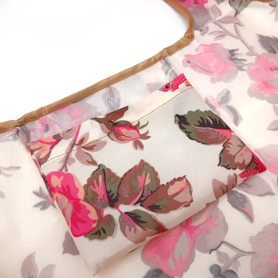 Wrapables Large & Small Foldable Tote Nylon Reusable Grocery Bags, Set of 2 Sunset Roses {4}