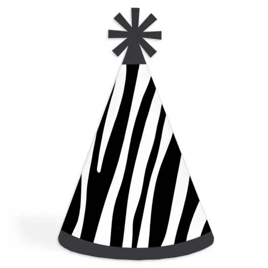 Big Dot of Happiness Zebra Print - Cone Happy Birthday Party Hats for Kids and Adults - Set of 8 (Standard Size) {1}