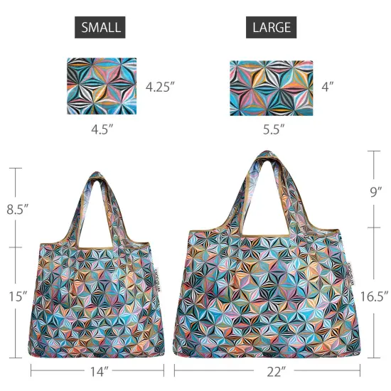 Wrapables Large & Small Foldable Tote Nylon Reusable Grocery Bags, Set of 2 Star Pattern {2}