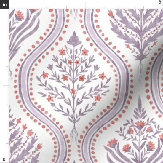 Various Fabrics by the Yard or Fat Quarter Botanical Damask Elegant Garden Lilac Burnt Red Medium Scale Grandmillenial Ogee Custom Printed Fabric by Spoonflower {4}