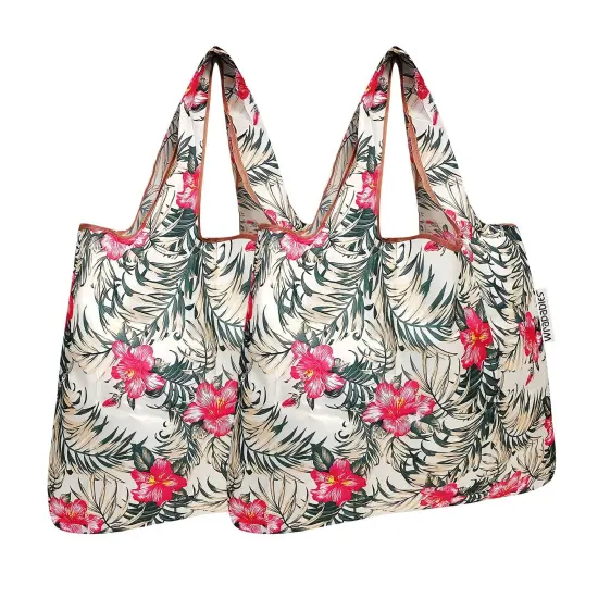 Wrapables Foldable Tote Nylon Reusable Grocery Bag (Set of 2) Tropica Pink Floral {1}