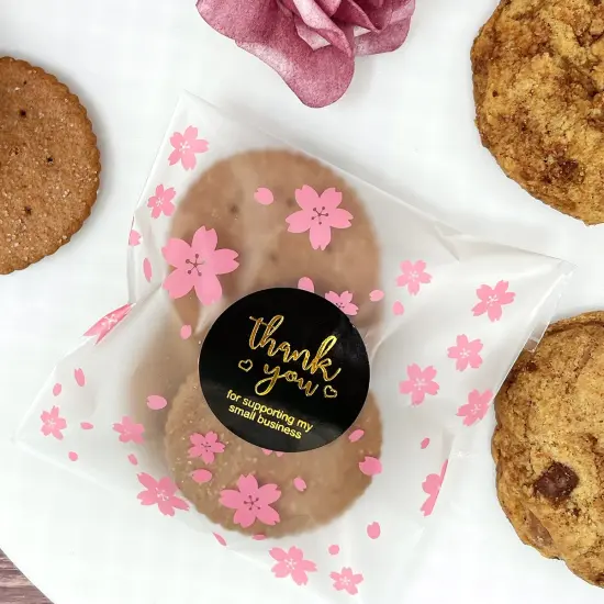 Wrapables Transparent Self-Adhesive 4" x 4" Candy and Cookie Bags, Favor Treat Bags for Parties and Wedding (200pcs) Cherry Blossoms {6}