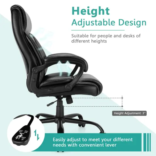 Costway 400 LBS Big & Tall Leather Office Chair Adjustable High Back Task Chair {6}