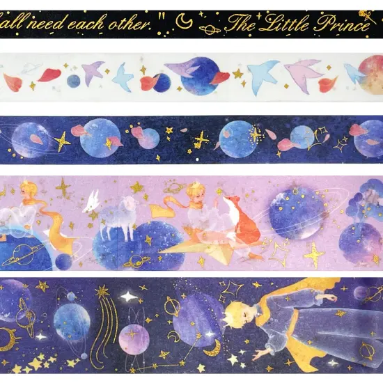 Wrapables Decorative Gold Foil Washi Tape and Sticker Set for Stationery, Diary, Card Making (10 Rolls & 10 Sheets) The Little Prince {4}
