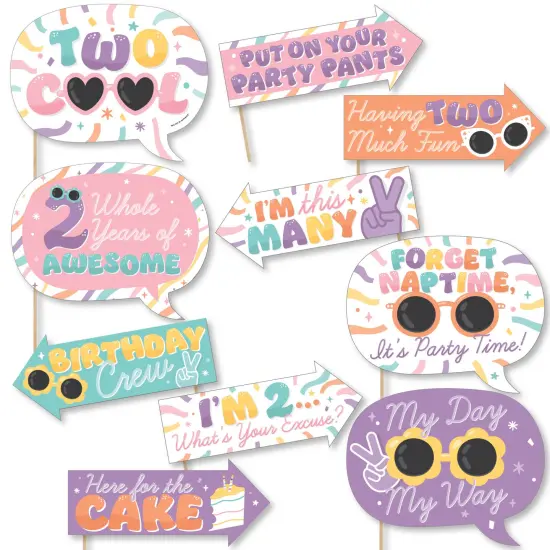 Big Dot of Happiness Funny Two Cool - Girl - Pastel 2nd Birthday Party Photo Booth Props Kit - 10 Piece {1}