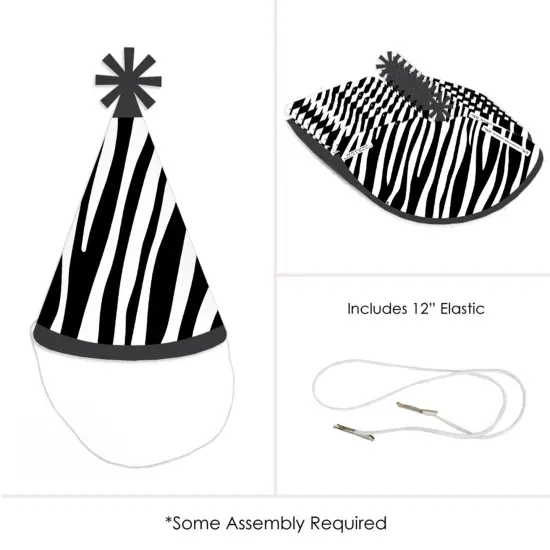 Big Dot of Happiness Zebra Print - Cone Happy Birthday Party Hats for Kids and Adults - Set of 8 (Standard Size) {6}