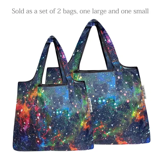 Wrapables Large & Small Foldable Tote Nylon Reusable Grocery Bags, Set of 2 Galaxy {3}