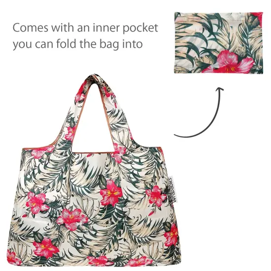 Wrapables Large & Small Foldable Tote Nylon Reusable Grocery Bags, Set of 2 Tropica Pink Floral {5}