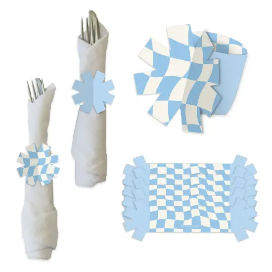 Big Dot of Happiness Blue Checkered Party - Paper Napkin Holder - Napkin Rings - Set of 24 {1}